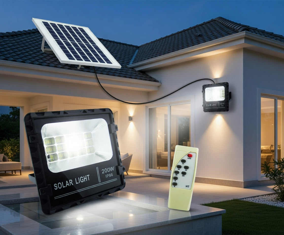 Foco solat 174 LEDs 200W + Panel solar  + Control Remoto