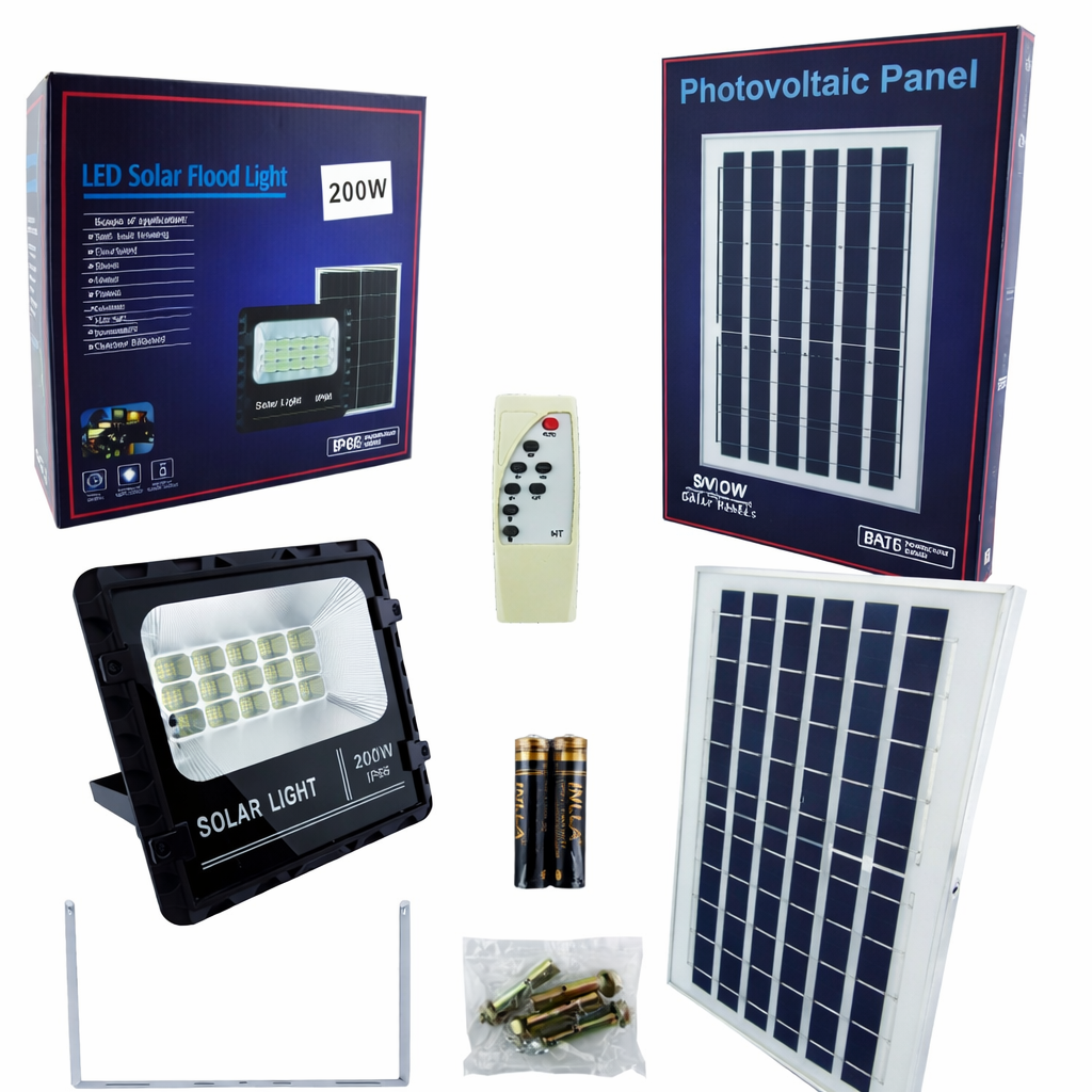 Foco solat 174 LEDs 200W + Panel solar  + Control Remoto