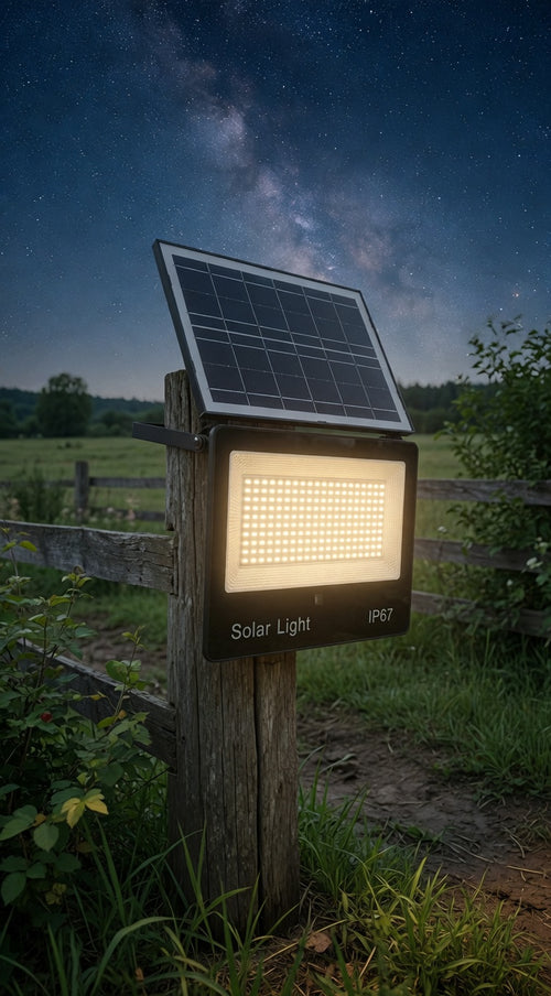 Foco solar 200W plegable + panel solar + control